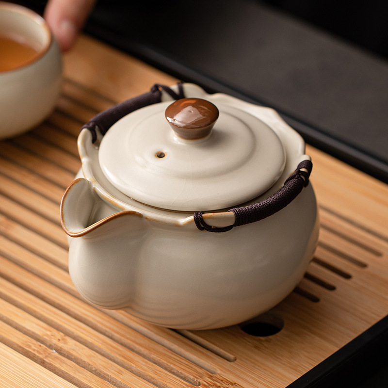 Bộ dụng cụ pha trà Ru Kiln mẫu mới 2024 bộ bát nắp cao cấp sang trọng nhẹ gia dụng ấm cầm tay cốc trà Kung Fu bộ pha trà