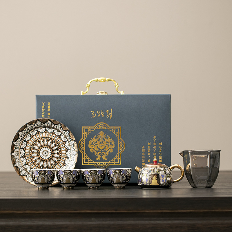 Bộ ấm trà Thangka văn hóa và sáng tạo Đôn Hoàng, di động, quà tặng doanh nghiệp cho người lớn tuổi, lãnh đạo công ty, quà tặng tay