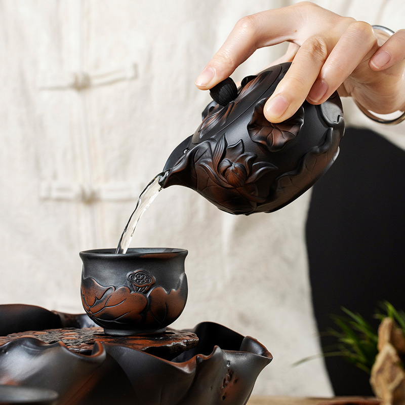 Ấm pha trà gốm tím, ấm một tay cầm, ấm pha trà gốm sứ, ấm pha trà gia dụng không nóng dung tích lớn, dụng cụ pha trà Kung Fu