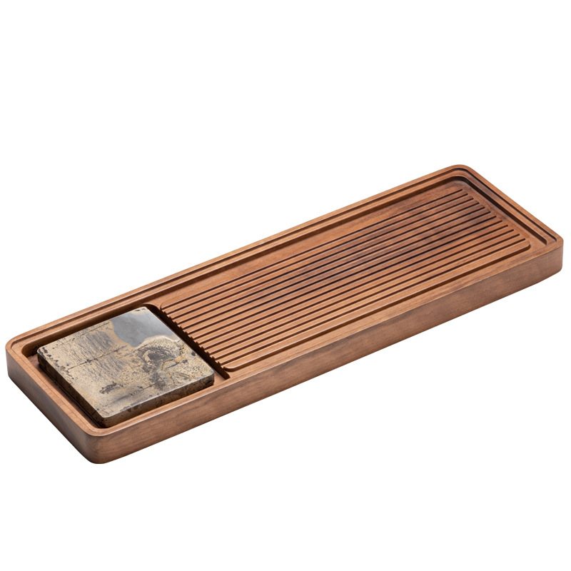 Khay Đựng Ấm gỗ mun Gỗ Óc Chó khay đựng trà gỗ đặc văn phòng gia dụng kiểu Trung Quốc mới khay đựng bọt khô thoát nước hình chữ nhật