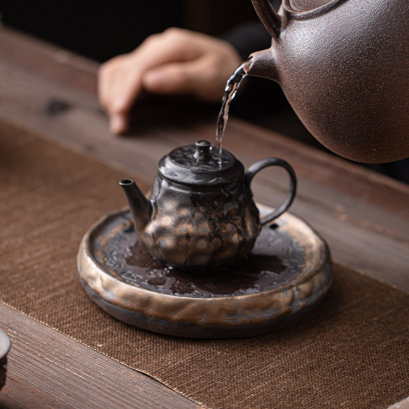 Ấm đun nước Baifu tráng men mạ vàng, ấm đun nước gia dụng bằng gốm nung sớm, ấm trà giá đỡ trà, phụ kiện bộ trà đế