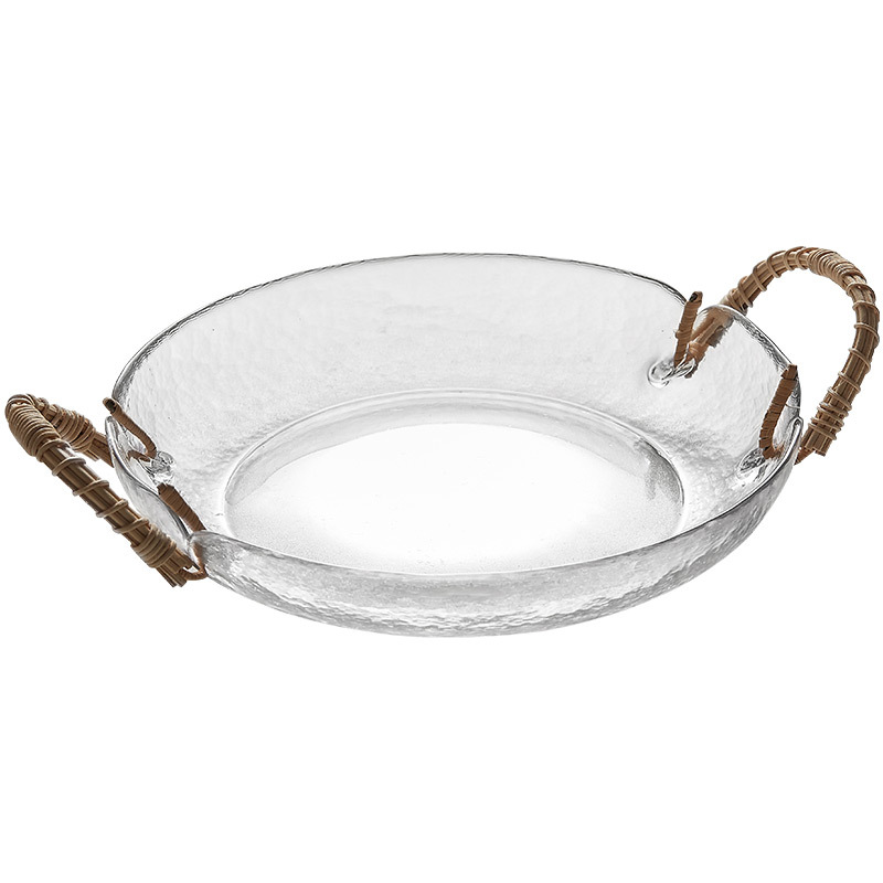 Đĩa thủy tinh mây đan thủ công Đĩa trái cây đĩa salad đồ ăn vặt cổ điển kiểu Nhật gia dụng phòng khách đĩa salad phong cách Instagram giá trị cao