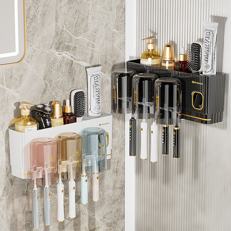 Giá để bàn chải đánh răng sang trọng nhẹ treo tường không đục lỗ trong phòng tắm đánh răng cốc dụng cụ Răng Giá treo cốc đựng đồ gia dụng