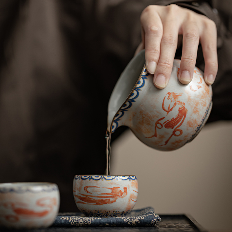 Cốc tròn nhỏ Đôn Hoàng, cốc chủ nhân lò nung Song Ru giả gia dụng, cốc trà gốm sứ, bộ trà Kung Fu, cốc đơn, cốc trà