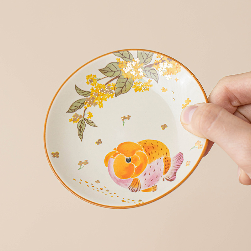 Lót tách trà cá vàng osmanthus, khay trà gốm sứ, lót cách nhiệt chống trượt kiểu Trung Quốc, phụ kiện trà đạo Kung Fu gia dụng, một chiếc