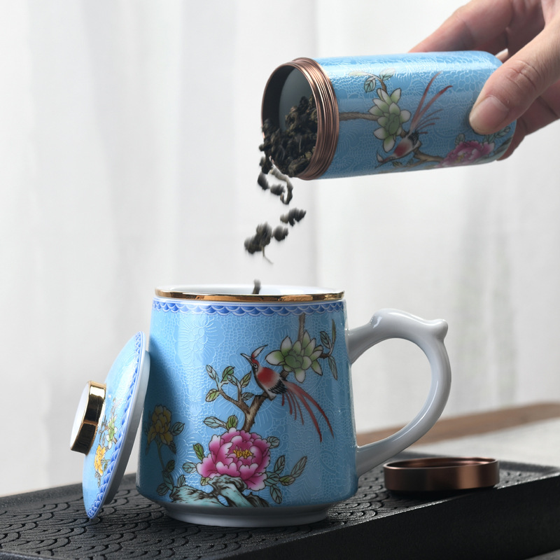 Gốm trà tách nước trà cốc nam văn phòng cá nhân trà đạo cốc lọc trà rò rỉ cốc