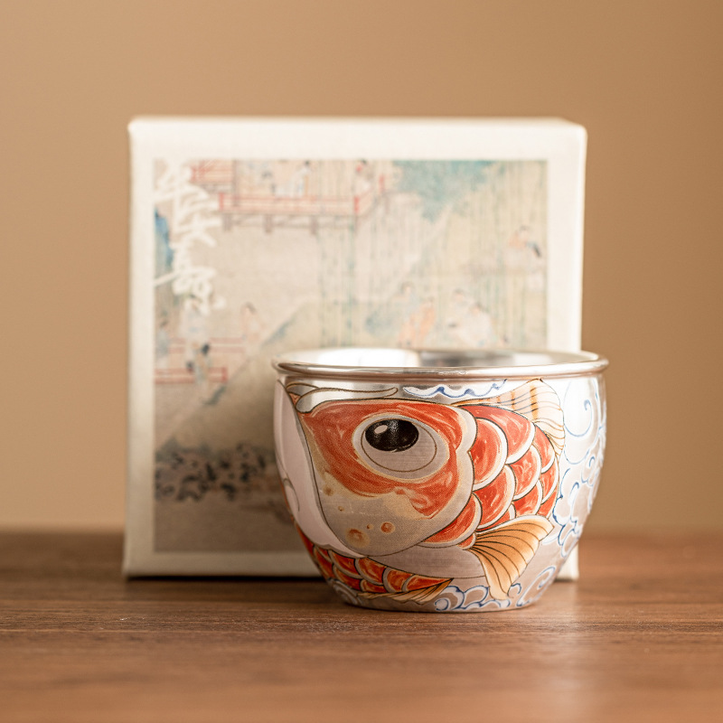 Cốc cốc nước rồng bạc mạ 999 cốc cốc chủ nhân Kung Fu cốc Đơn Lớn cốc trà gia dụng Cốc cá nhân Bộ trà kiểu Trung Quốc