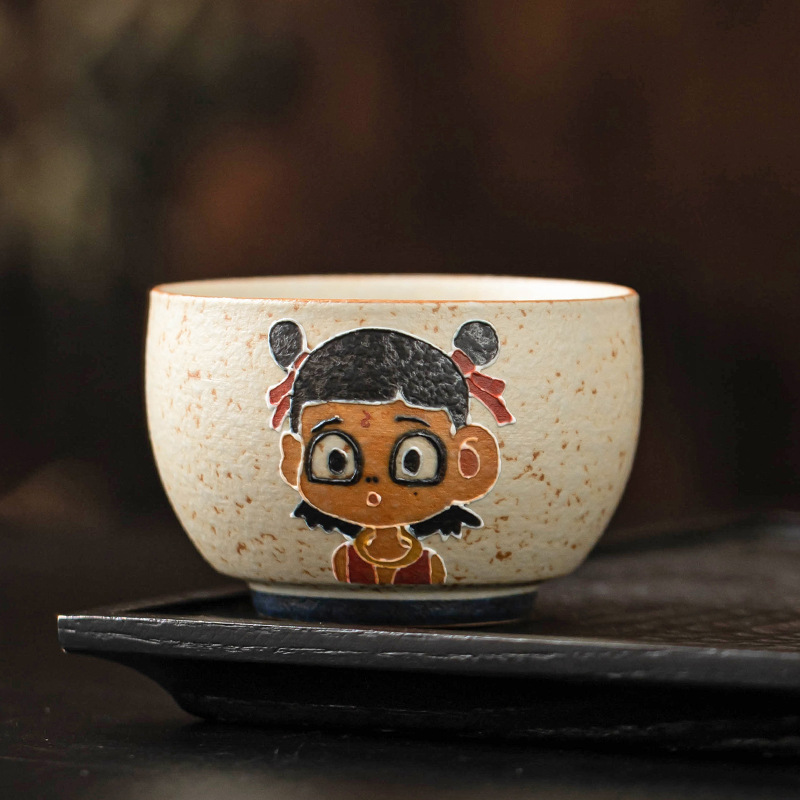 Nezha Naohai La Hán Cốc màu xanh và trắng Đá lửa Đỏ Cốc trà Kung Fu Cao cấp Cốc chủ nhân lớn Uống trà Cốc trà đơn