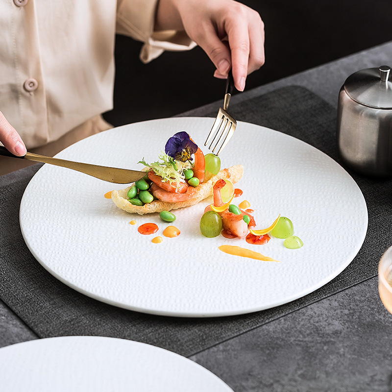 Đĩa gốm kiểu phương Tây, đĩa đựng bít tết gia dụng, đĩa phẳng đơn giản, đĩa mì kiểu lưới, bộ đồ ăn kiểu châu Âu, quà tặng ngày lễ