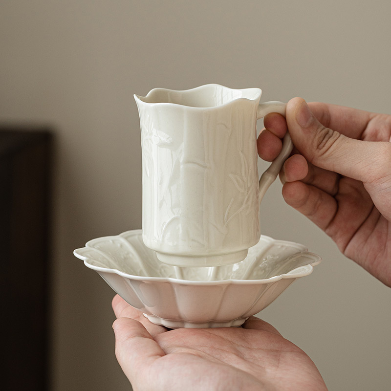 Bộ cốc và đĩa cà phê màu xám thực vật cốc chủ nhân gốm sứ gia dụng tinh tế cao cấp cốc đơn cốc trà chiều kiểu Trung Quốc bộ trà