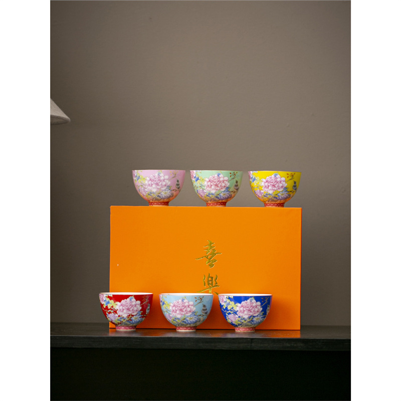 Bộ cốc trà Kung Fu gốm sứ tráng men vạn hoa cổ điển cốc trắng xanh cốc đơn cốc nhỏ tinh tế gia dụng