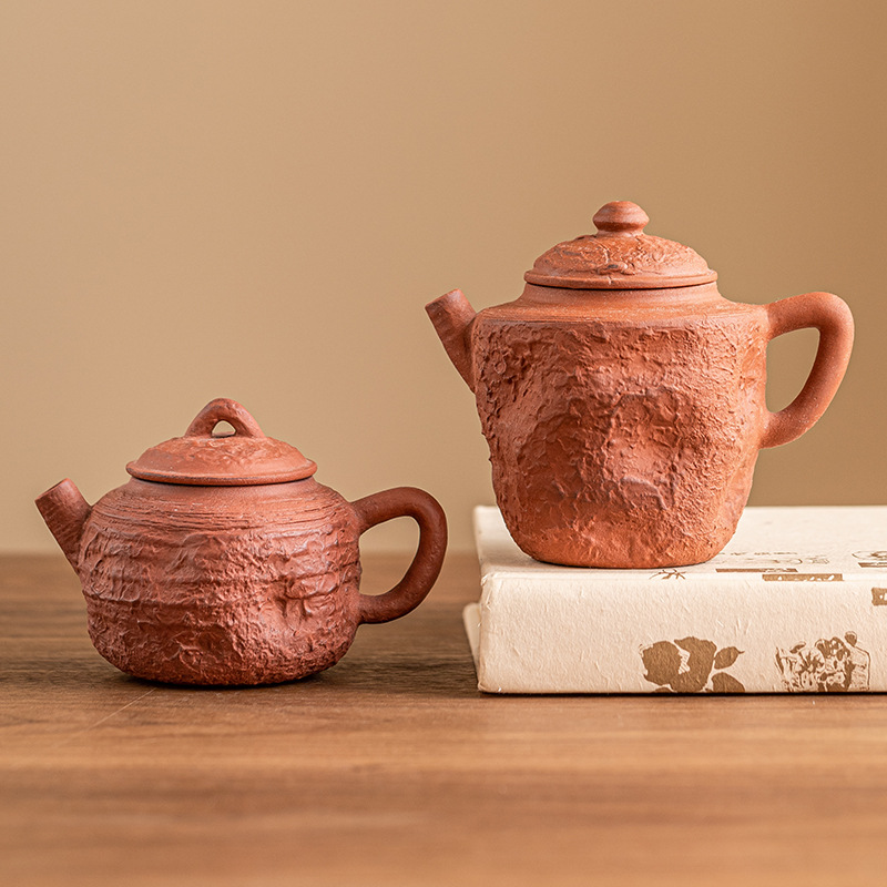 Ấm trà đất sét đỏ làm bằng tay ấm trà cầm tay phong cách wabana phong cách cổ điển gia dụng dụng dụng cụ uống trà ấm trà trà
