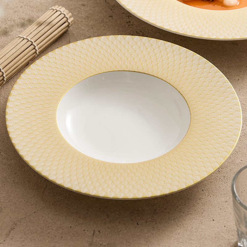 Đĩa mũ rơm gốm vàng Renaissance Đĩa gia dụng Đĩa salad trái cây cao cấp Đĩa ăn phương Tây Đĩa mì Ý nhà hàng