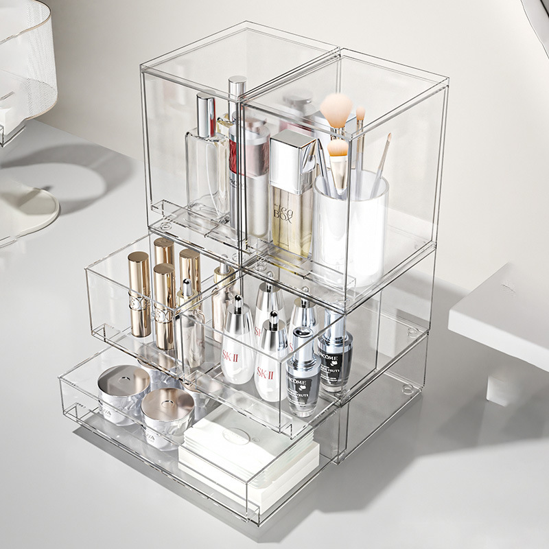 Hộp đựng mỹ phẩm để bàn trong suốt, ngăn kéo chống bụi dung tích lớn, giá đựng trang điểm, hộp hoàn thiện mặt nạ