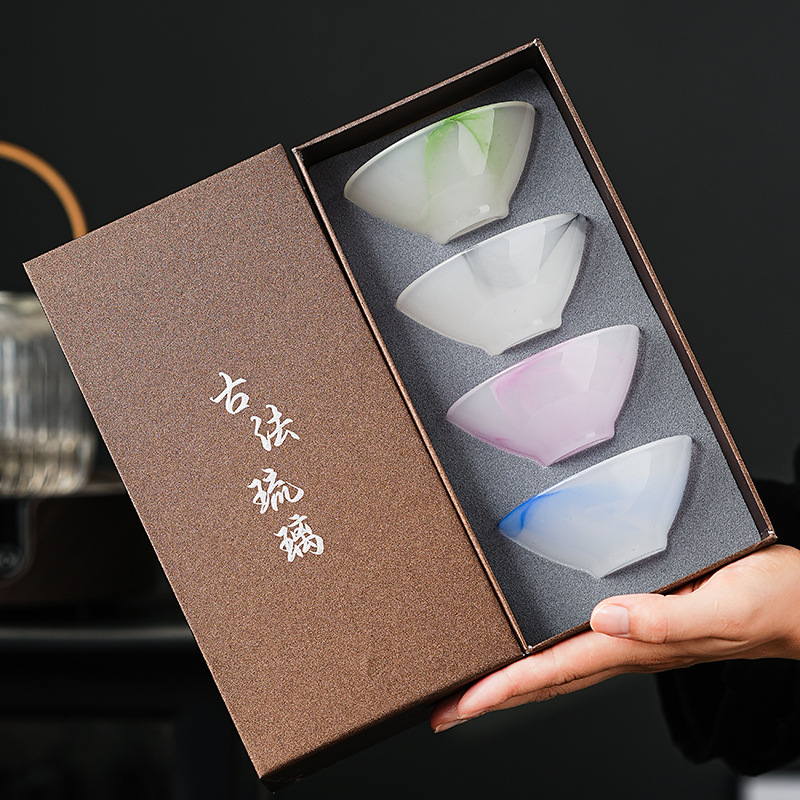 Cốc trà mũ thủy tinh cốc chủ nhân cốc đơn cốc uống trà văn phòng gia dụng cốc trà công phu sứ ngọc