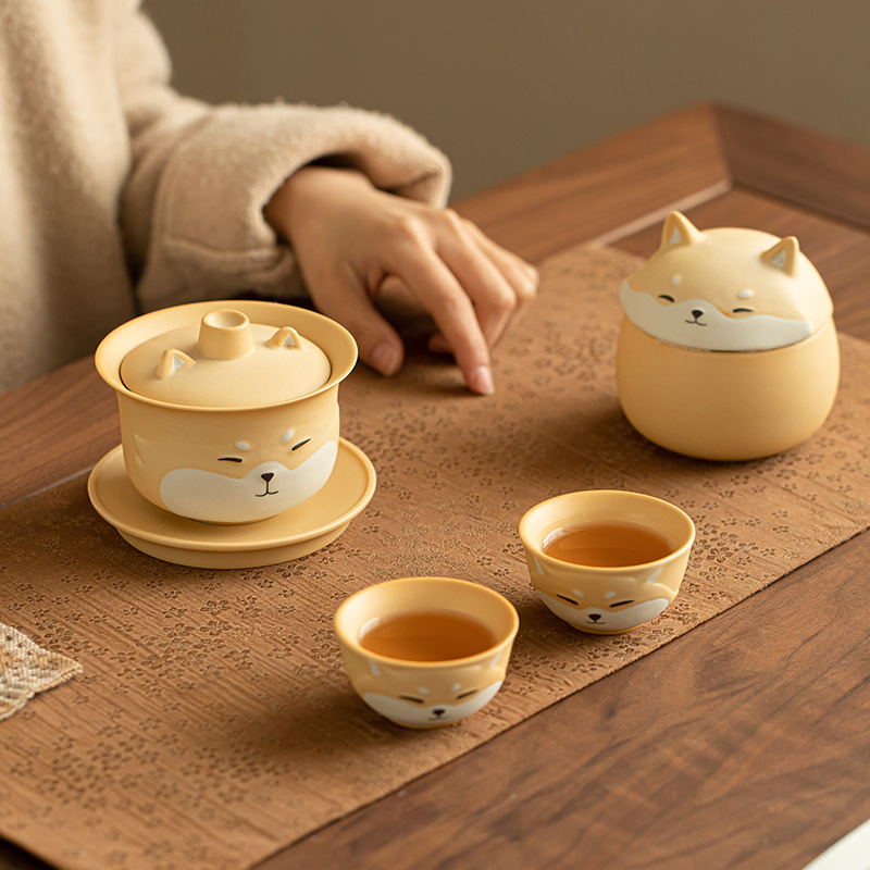 Bộ ấm trà Shiba Inu Bộ ấm trà gốm sứ dễ thương sáng tạo Bộ ấm trà Bộ ấm trà tặng bạn bè tặng khách hàng quà lưu niệm