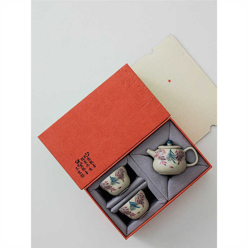 Bộ ấm trà hoa tử đằng vẽ tay bộ ấm trà hộp quà một ấm hai cốc quà sinh nhật cho người lớn tuổi và bạn bè quà tặng tay