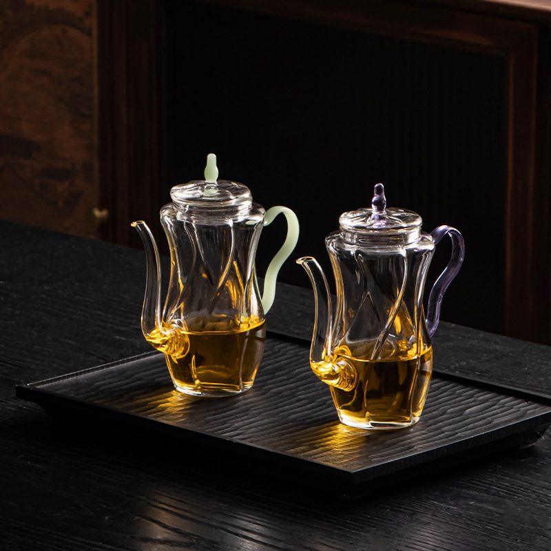 Bộ ấm trà thủy tinh trong suốt dụng cụ pha trà phục vụ khách văn phòng phòng phòng khách gia đình cốc trà Kung Fu ấm trà nắp bát trà đạo