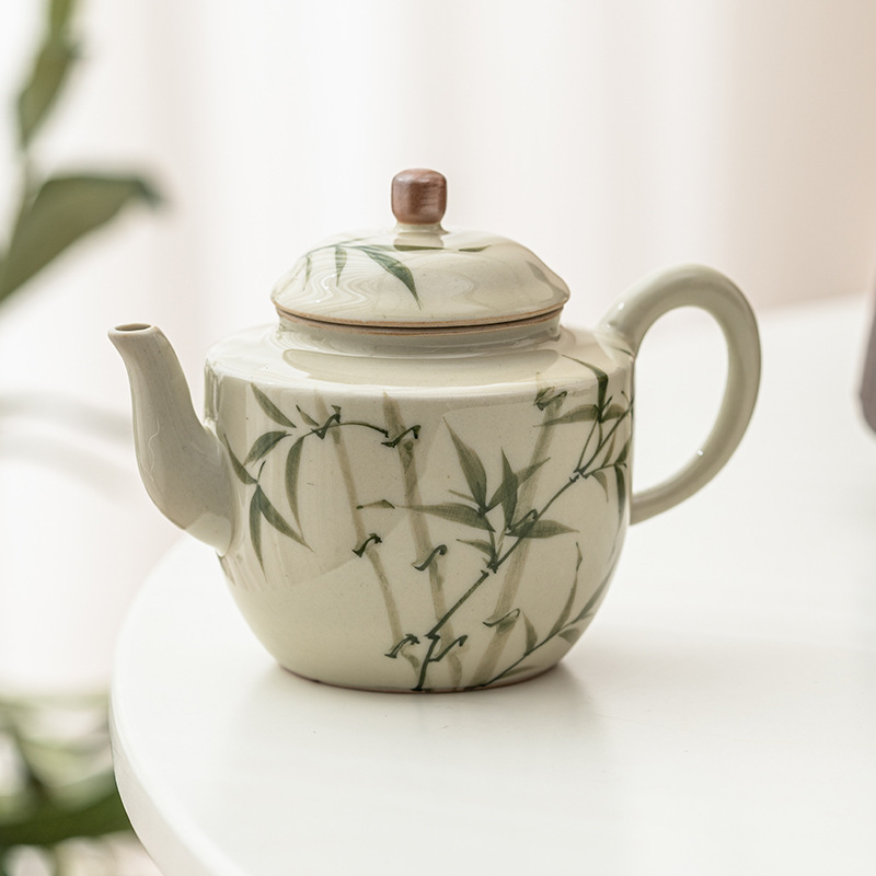 Ấm trà tre xanh ngọc bích nhỏ dùng trong nhà, bộ trà Kung Fu Trung Quốc dành cho một người, ấm gốm đơn, mẫu mới 2025.