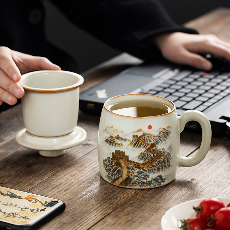 Cốc có nắp đậy bằng gốm sứ Ruyao cốc nước tách trà cá nhân cốc nước văn phòng cốc pha trà