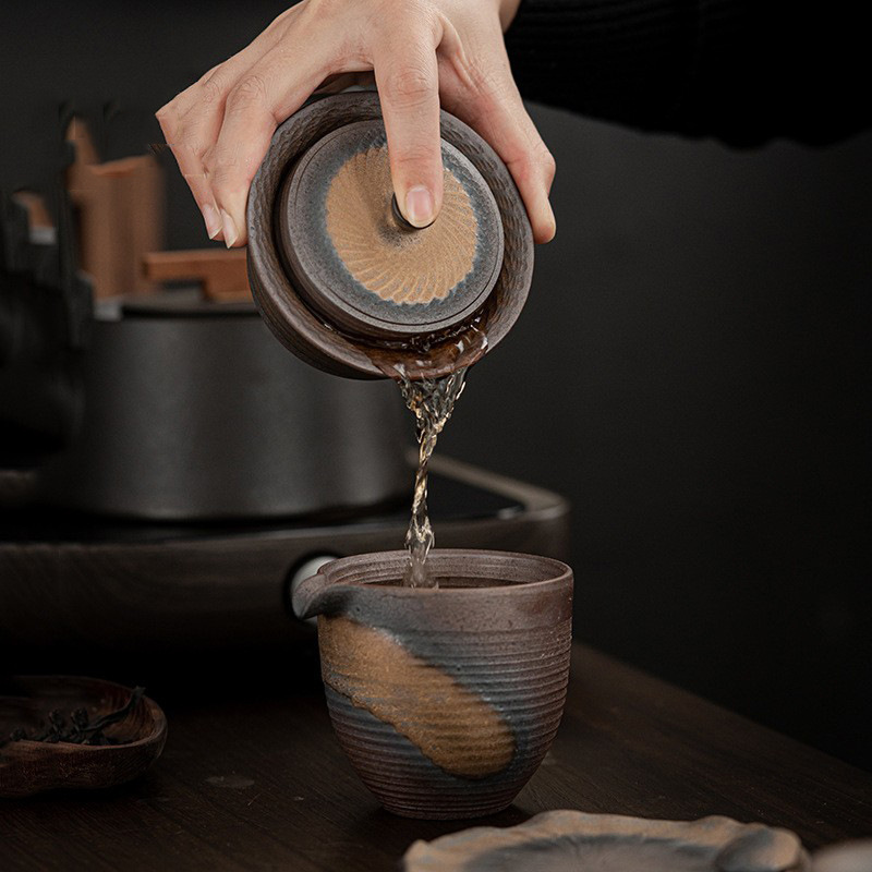 Bát đựng trà Kung Fu không nóng kiểu Nhật, bát pha trà cầm tay, bộ trà mạ vàng bằng gốm thô, nhà sản xuất bán buôn dụng cụ pha trà