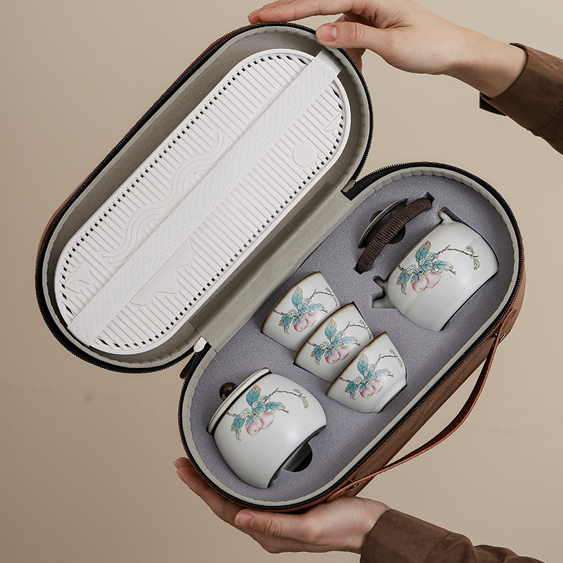 Bộ trà du lịch gốm sứ Bộ trà Kung Fu di động cắm trại ngoài trời một ấm ba cốc