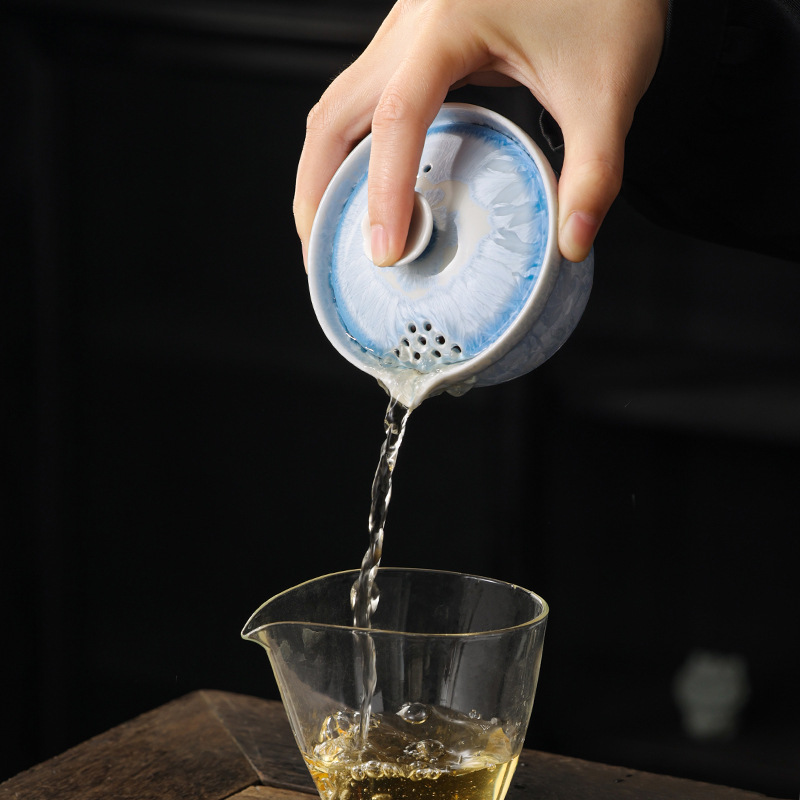 Bát nắp tráng men pha lê biến đổi gốm sứ cốc trà cốc trà đơn cao cấp ấm cầm tay bát trà gia dụng kiểu Trung Quốc