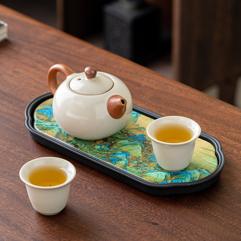 Khay bong bóng khô kiểu Trung Quốc, bàn trà nhỏ hút nước hình vuông đơn giản cỡ nhỏ sáng tạo, khay trà gốm sứ thoát nước gia dụng