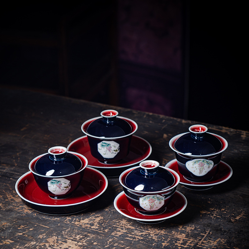 Tách trà Gaiwan bằng gốm sáng tạo có cửa sổ, dụng cụ pha trà đơn, bát Sancai, phong cách Nhật Bản, đơn giản để sử dụng tại nhà.