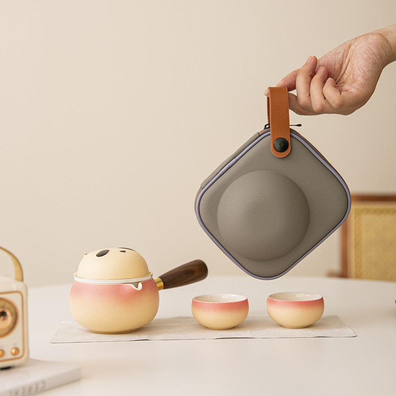 Bộ ấm chén du lịch gốm sứ Panda, hộp quà tặng, một ấm hai chén, bộ ấm chén di động, ly nhỏ gọn, quà tặng tuyệt vời