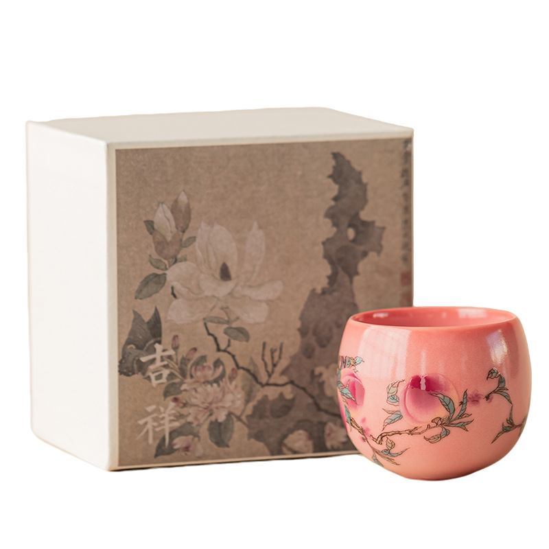 Bột đông mỡ lợn Cốc chủ nhân gốm sứ Cốc tròn hoa mẫu đơn Cốc uống trà Bộ trà gia dụng Cốc đơn tách trà Cốc trà