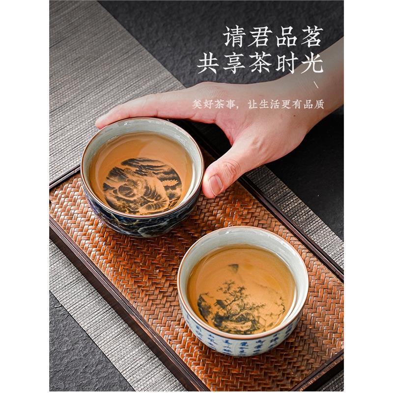 Cốc chủ nhân màu xanh và trắng Bộ trà Kung Fu gốm cổ điển Trung Quốc Cốc trà cốc đơn dung tích lớn dùng trong gia đình Cốc trà