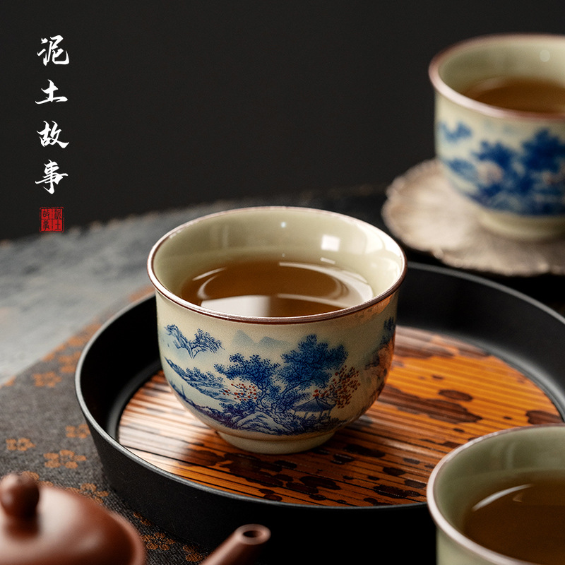Cốc trà gốm cũ Jingdezhen cốc trà gốm sứ vẽ tay Bộ trà Kung Fu cốc trà cao cấp Trung Quốc