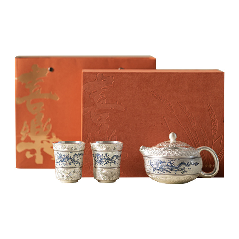 Bộ dụng cụ trà một ấm hai tách rồng bay mạ bạc Chengyun ấm trà đồ dùng gốm sứ gia dụng Xi Shi ấm trà thiết bị pha trà quà lưu niệm