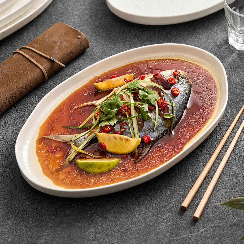 Đĩa gốm sứ Bắc Đẩu, đĩa cá, đĩa hấp cá, đĩa gia dụng, đĩa ăn hình búa khách sạn sáng tạo cỡ lớn