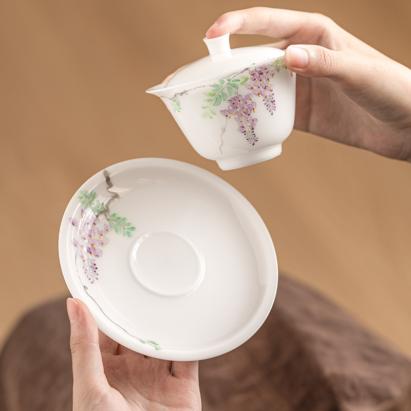 Nhà máy Master Zhang Lijiao, mỡ cừu nướng chay, sứ ngọc bích, bát có nắp ba tài năng, bộ trà Kung Fu cao cấp, hộp quà, bát pha trà