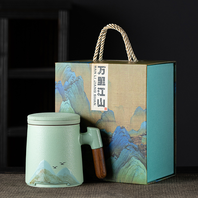 Guochao Shanshui Office Cup Bộ trà Kung Fu Văn hóa và Sáng tạo Chén trà Tốt nghiệp Lễ hội Thuyền rồng Ngày của Cha