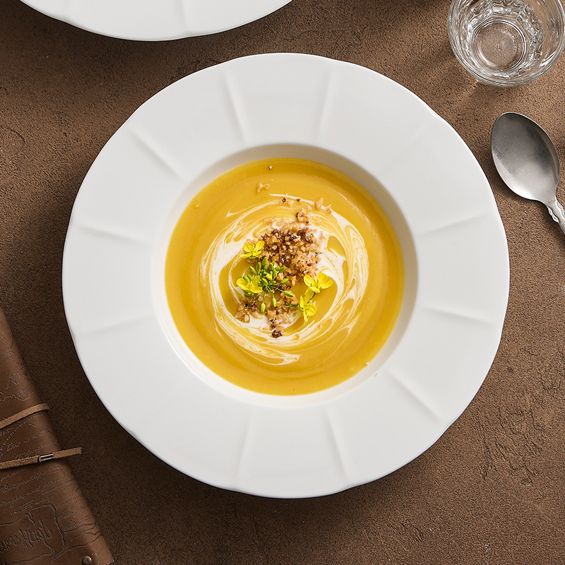 Đĩa ăn bằng gốm, đĩa mũ rơm, đĩa ăn gia dụng, bộ đồ ăn khách sạn cao cấp, đĩa ăn sáng, đĩa tròn viền ren, đĩa canh