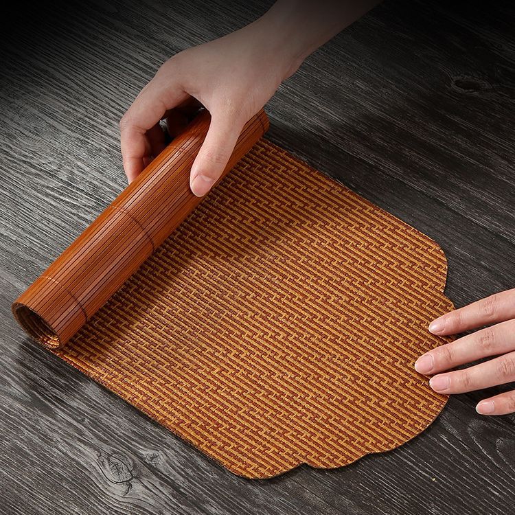 Thảm trà tre, thảm ăn cách nhiệt hai mặt, khăn trải bàn, vải nghệ thuật, Phụ Kiện Bộ trà tre đan, thảm trà Thiền kiểu Trung Quốc mới chống thấm nước