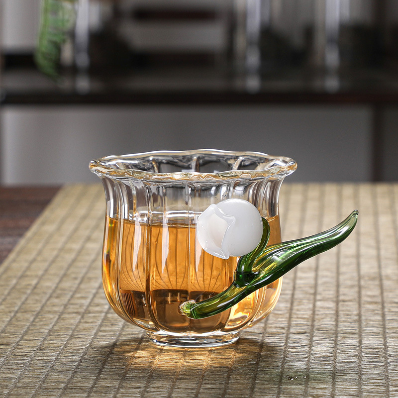Cốc trà hoa mộc lan handmade kiểu Nhật cốc cà phê thủy tinh giá trị cao cốc nước thủy tinh borosilicate cốc trà mẫu nổi tiếng trên mạng