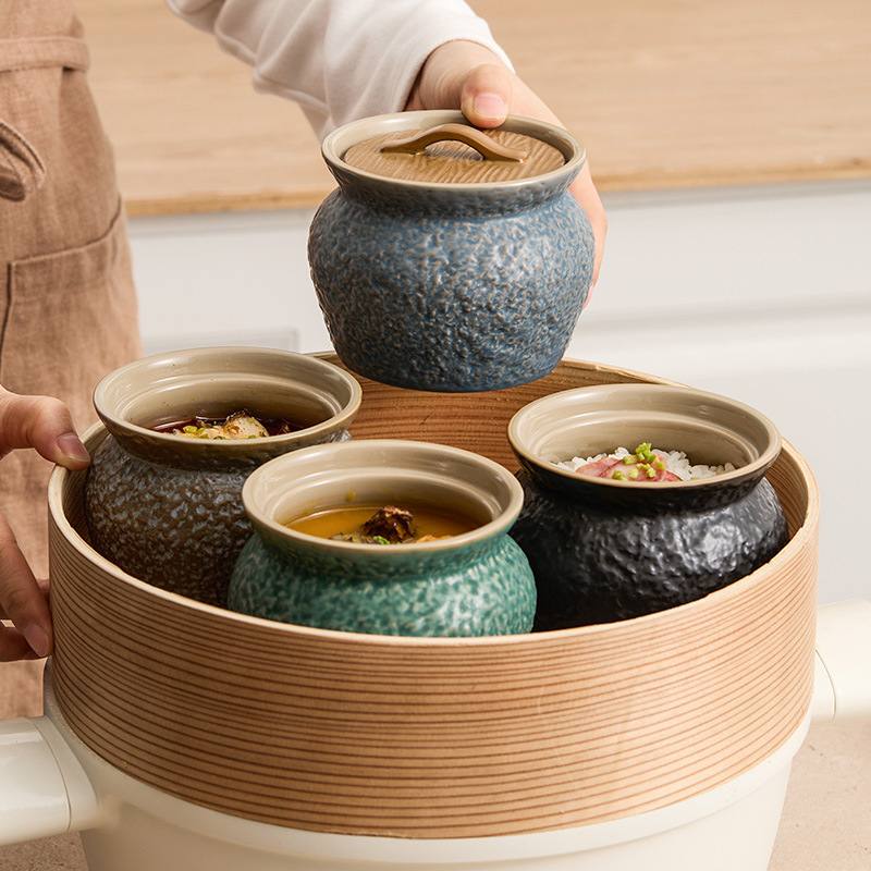 Nồi đất nung họa tiết đá dành cho một người, nồi súp gia đình, nồi đơn, sườn heo, nồi súp gà đen, súp tốt cho sức khỏe, cốc trứng hấp bằng gốm