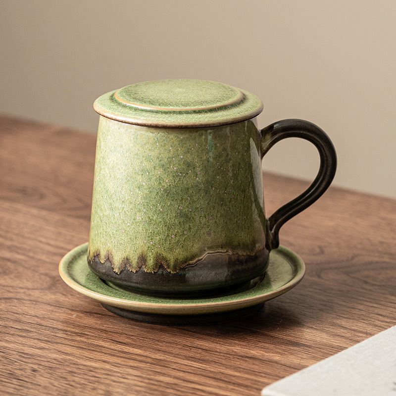 Cốc gốm biến đổi lò có nắp tách trà tách trà cốc pha trà có đĩa cốc nước văn phòng cá nhân LOGO