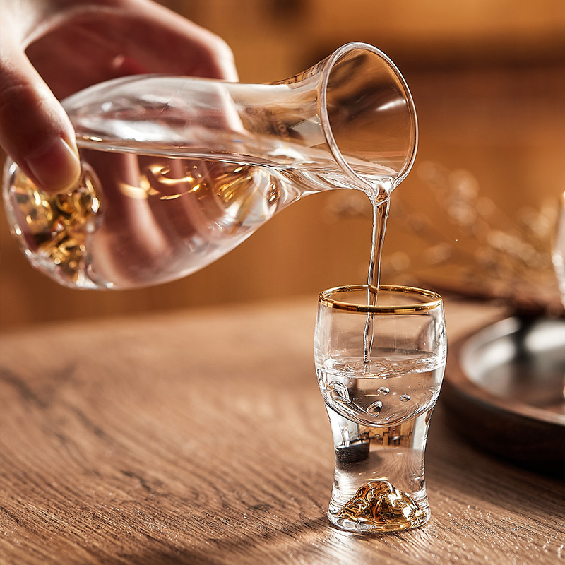 Bộ ly rượu gia dụng bằng vàng Bộ ly rượu gia dụng, ly rượu sáng tạo, ly rượu nhỏ, ly rượu cao cấp có vạch