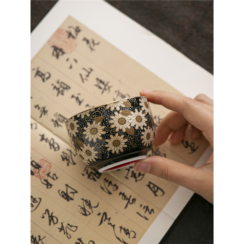 Đôn Hoàng hoa hướng dương mở cốc chủ cốc trà cốc trà mạ vàng chuyên dụng cá nhân dụng cụ trà Kung Fu tráng men cao cấp