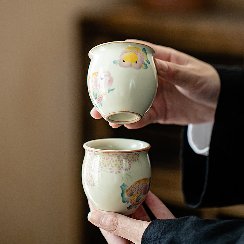 Cốc trà gốm sứ cá vàng Ruyao cốc trứng có thể mở được cốc chủ nhân cốc nếm trà cốc đơn Bộ trà Kung Fu Trung Quốc