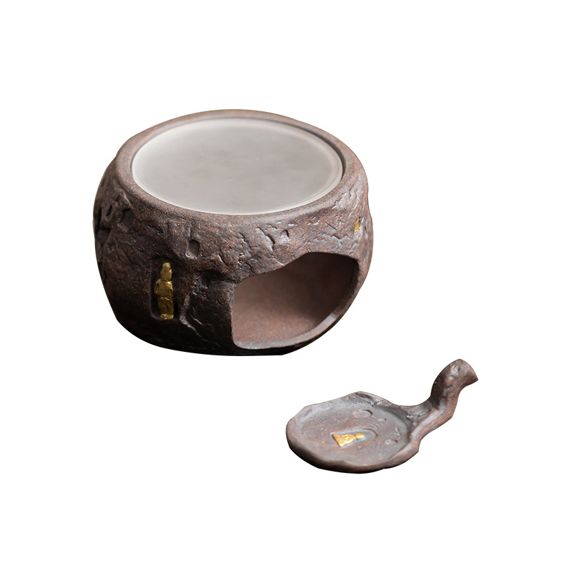 Old Rock Clay Zen Shadow Ấm trà Bếp gốm Pha trà Ấm trà Nến đế sưởi ấm Cách nhiệt Nước đun sôi Phụ kiện trà đạo
