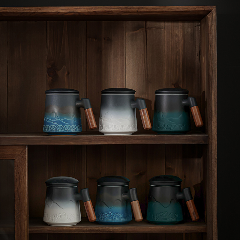 Cốc trà Cốc gốm sứ có nắp Cốc pha trà lọc dung tích lớn Cốc tách nước trà đơn giản văn phòng kiểu Nhật