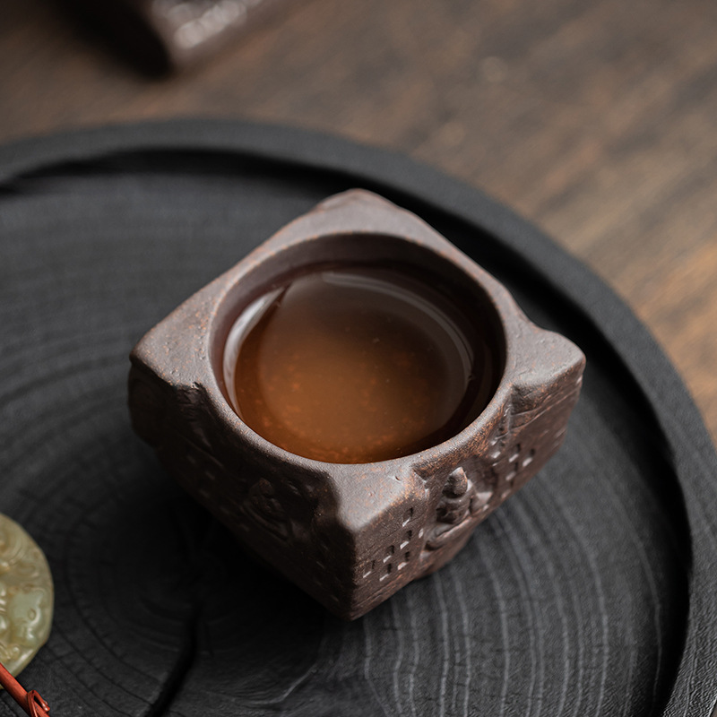 Old Rock Mud Zen Shadow Fangyuan Cup Cốc uống trà cổ điển sáng tạo Cốc uống trà Cốc chủ nhân Cốc đơn gốm sứ Bộ trà Kung Fu