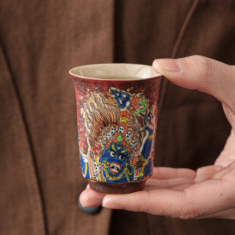 Tách trà dùng trong gia đình, làm bằng tro cây, Thangka vẽ tay, cốc thơm Tianwen lớn màu đen, cốc nếm trà Kung Fu, cốc gốm sứ, bộ ấm trà.