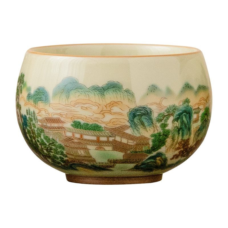 Nhà máy Cốc thiền phong cảnh đầy màu sắc Cốc gốm sứ Cốc chủ sở hữu Bộ trà Kung Fu dung tích lớn Cốc trà Trung Quốc